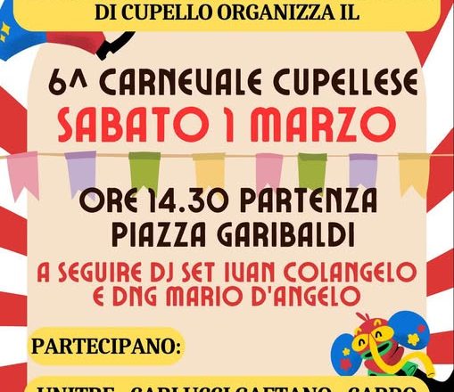 Sabato il 6° Carnevale Cupellese