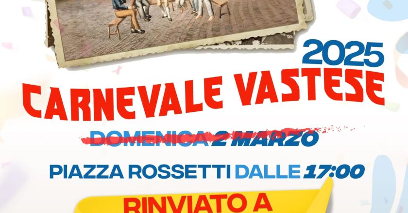 Vasto, gli appuntamenti del Carnevale rinviati a martedì 4 marzo