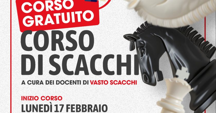 Dal 17 febbraio parte il corso gratuito di scacchi al Centro Berlinguer di Vasto. Le lezioni sono destinate a coloro con un età tra i 12 e i 35 anni