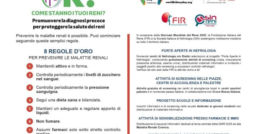 Giornata Mondiale del Rene 2025, a Vasto porte aperte in Nefrologia