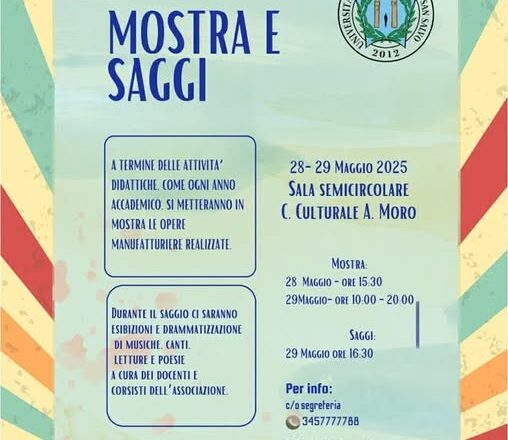 Il 28 e il 29 maggio al Centro Culturale Aldo Moro gli eventi “Mostra e saggi”