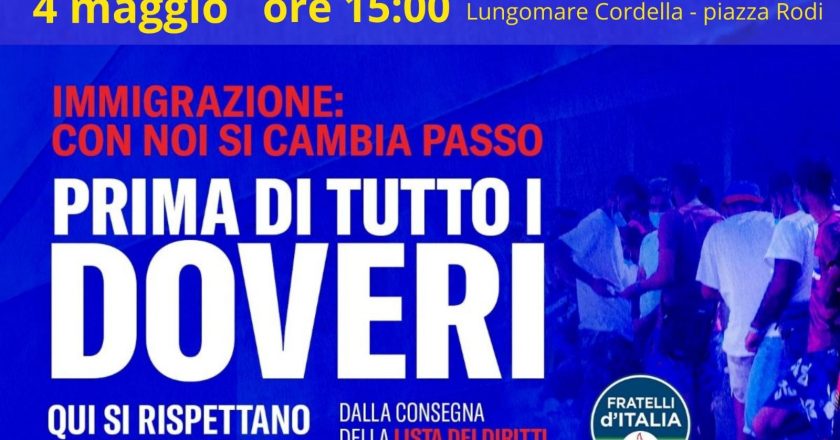 “Migranti-prima di tutto i doveri”, Fratelli d’Italia organizza gazebo a Vasto Marina