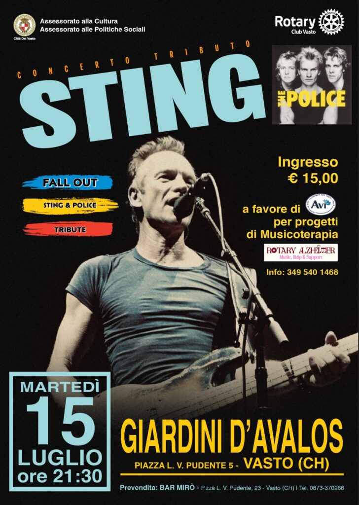 Vasto, il 15 luglio a Palazzo D’Avalos il concerto benefico tributo a Sting