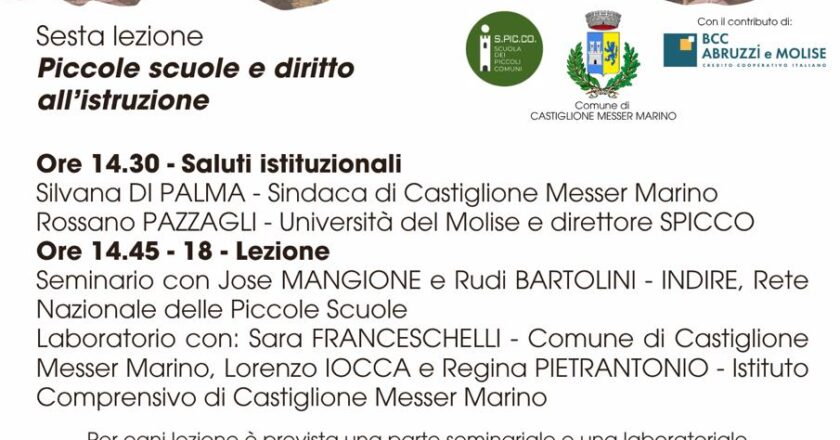 Piccole scuole di qualità per salvare i paesi: lunedì 16 giugno lezione alla Scuola dei Piccoli Comuni di Castiglione Messer Marino con Jose Mangione e Rudi Bartolini di INDIRE