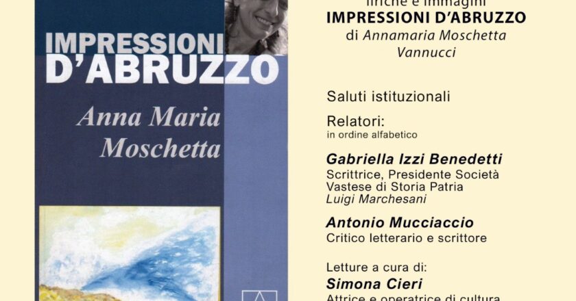 Vasto, giovedì 28 agosto la presentazione del libro “Impressioni d’Abruzzo” di Anna Maria Moschetta 