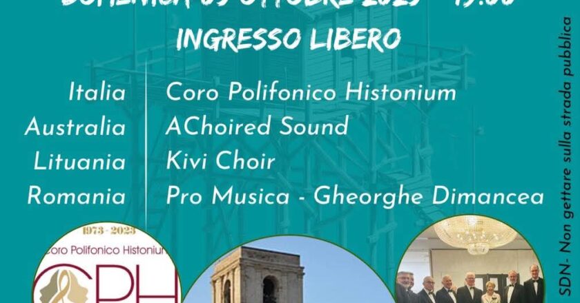 Nel fine settimana il Festival Corale Internazionale d’Abruzzo, a cura della Choral Events con la collaborazione del Coro Polifonico Histonium “Bernardino Lupacchino dal Vasto” 