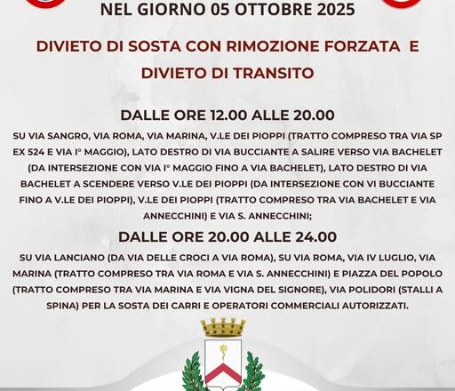 Domani a Fossacesia la “Festa dell’Uva e del Vino”: ecco come cambia la viabilità
