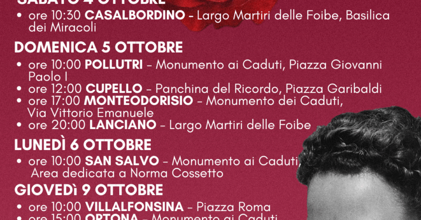 Settima edizione di “Una rosa per Norma”, le iniziative del comitato 10 febbraio nella Provincia di Chieti