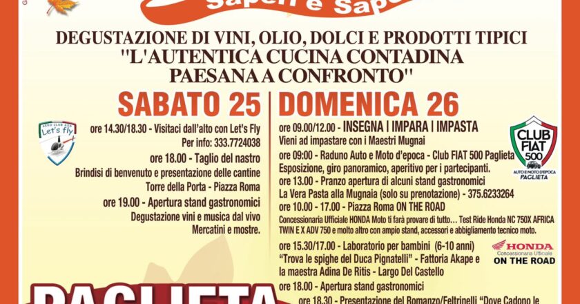 La ventesima edizione dei Sentieri d’Autunno a Paglieta: due giorni all’insegna dei sapori e delle tradizioni del territorio
