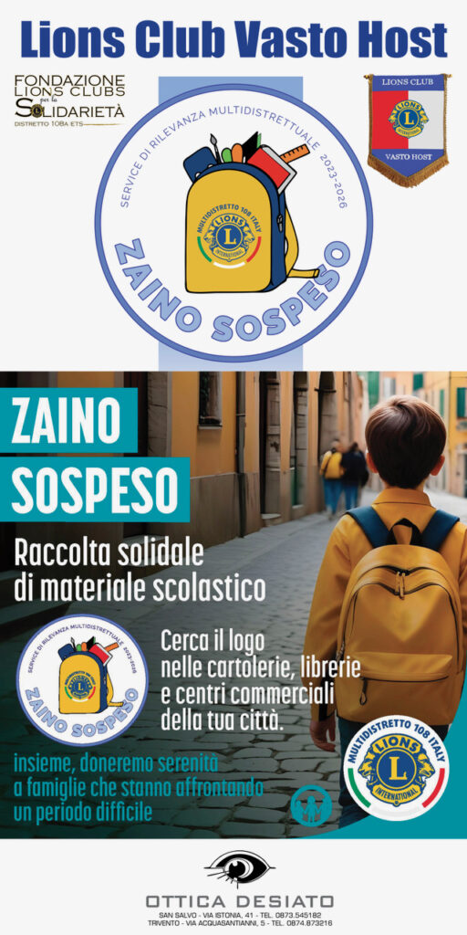 Lions Club Vasto Host, ecco l’iniziativa “Zaino Sospeso”