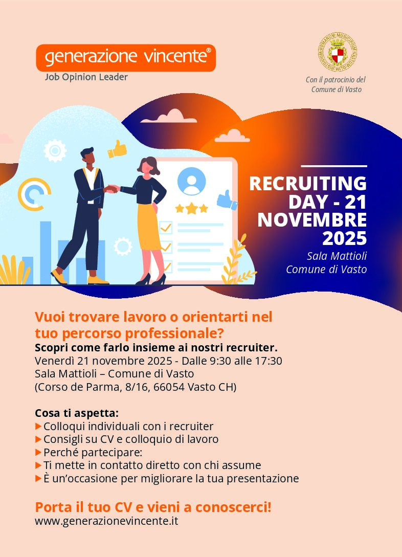 Vasto, il 21 novembre una giornata di orientamento sul lavoro