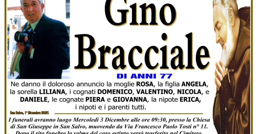 San Salvo piange la scomparsa di Gino Bracciale