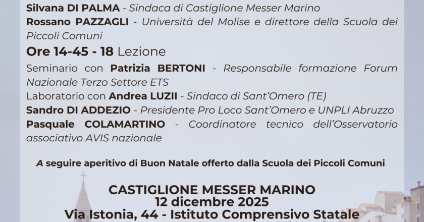 Terzo settore e aree interne, venerdì 12 dicembre alla Scuola dei piccoli Comuni incontro sul ruolo del volontariato