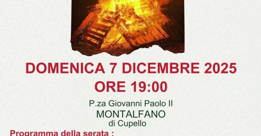 Il 7 dicembre a Montalfano l’accensione del Fuoco dell’Immacolata