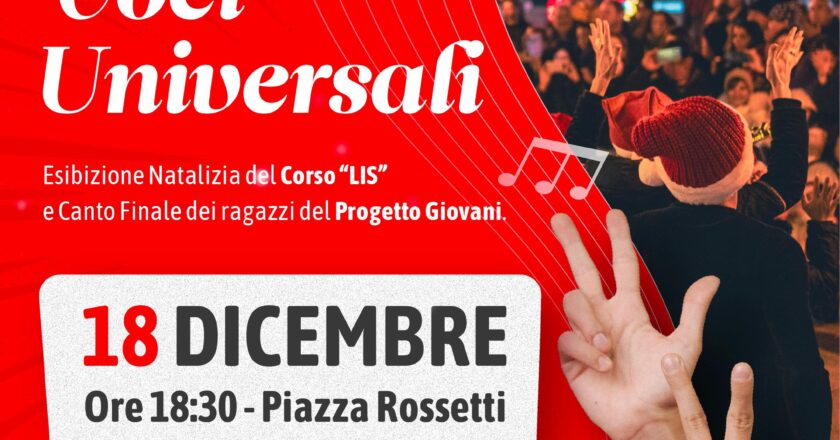 Oggi pomeriggio in Piazza Rossetti l’esibizione “Voci Universali”. Con i partecipanti ai corsi di Lis e canto del Progetto Giovani
