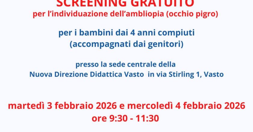 Lions Club Vasto Host, screening visivo gratuito finalizzato alla diagnosi precoce dell’ambliopia