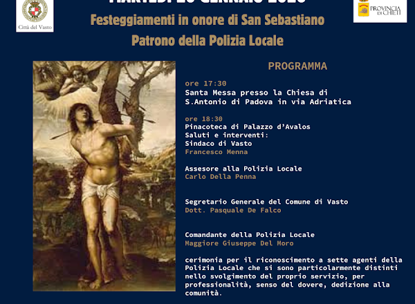 Vasto, domani 20 gennaio vigili in festa per il patrono San Sebastiano
