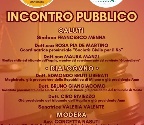 Vasto, giovedì l’incontro per il NO alla riforma della giustizia