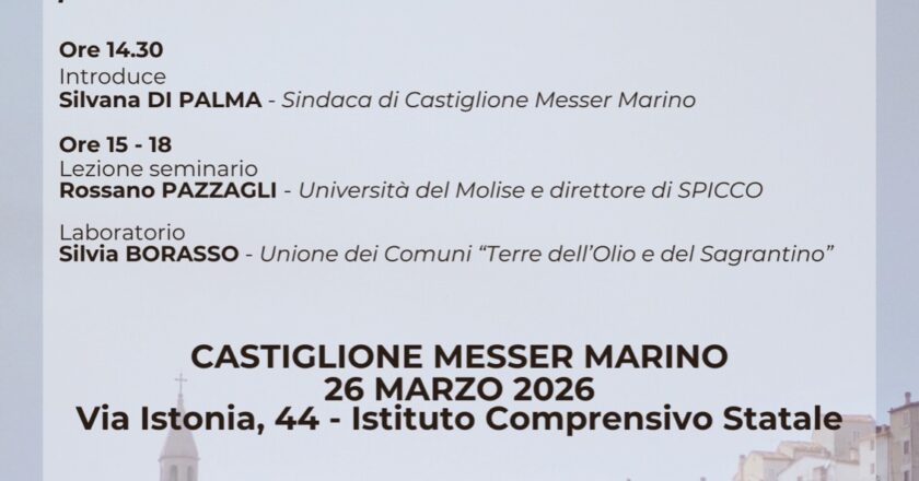 Il 26 marzo alla Scuola dei piccoli Comuni di Castiglione Messer Marino incontro sulla sovracomunalità