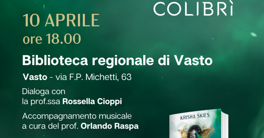 Vasto, venerdì 10 aprile la presentazione del romanzo “La ragazza colibrì”