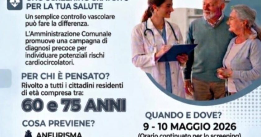 Il Comune di Paglieta promuove due giornate di screening vascolare gratuito per la prevenzione di patologie cardiovascolari