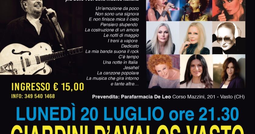 Vasto, il 20 luglio ai Giardini D’Avalos si terrà il concerto di beneficenza Non Sono Una Signora