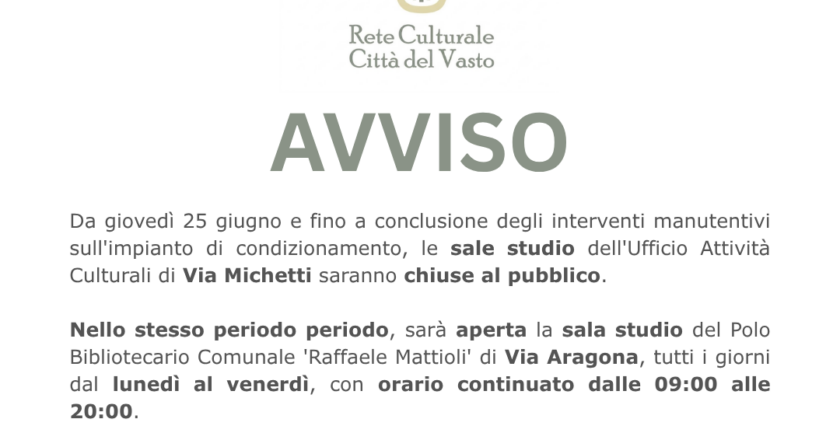 Interventi manutentivi sull’impianto di condizionamento, da domani 25 giugno orario continuato al Polo Bibliotecario Mattioli