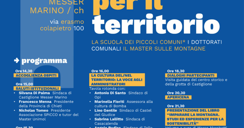 Un bilancio della Scuola dei Piccoli Comuni (SPICCO). Il 20 luglio a Castiglione Messer Marino tavola rotonda con professori e sindaci