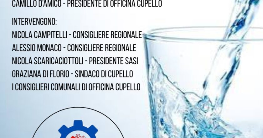 Cupello, oggi una assemblea pubblica sul tema “Il diritto all’acqua pubblica”