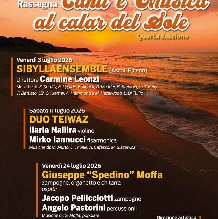Vasto, il 3 luglio il primo concerto “Canti e Musica al calar del sole”