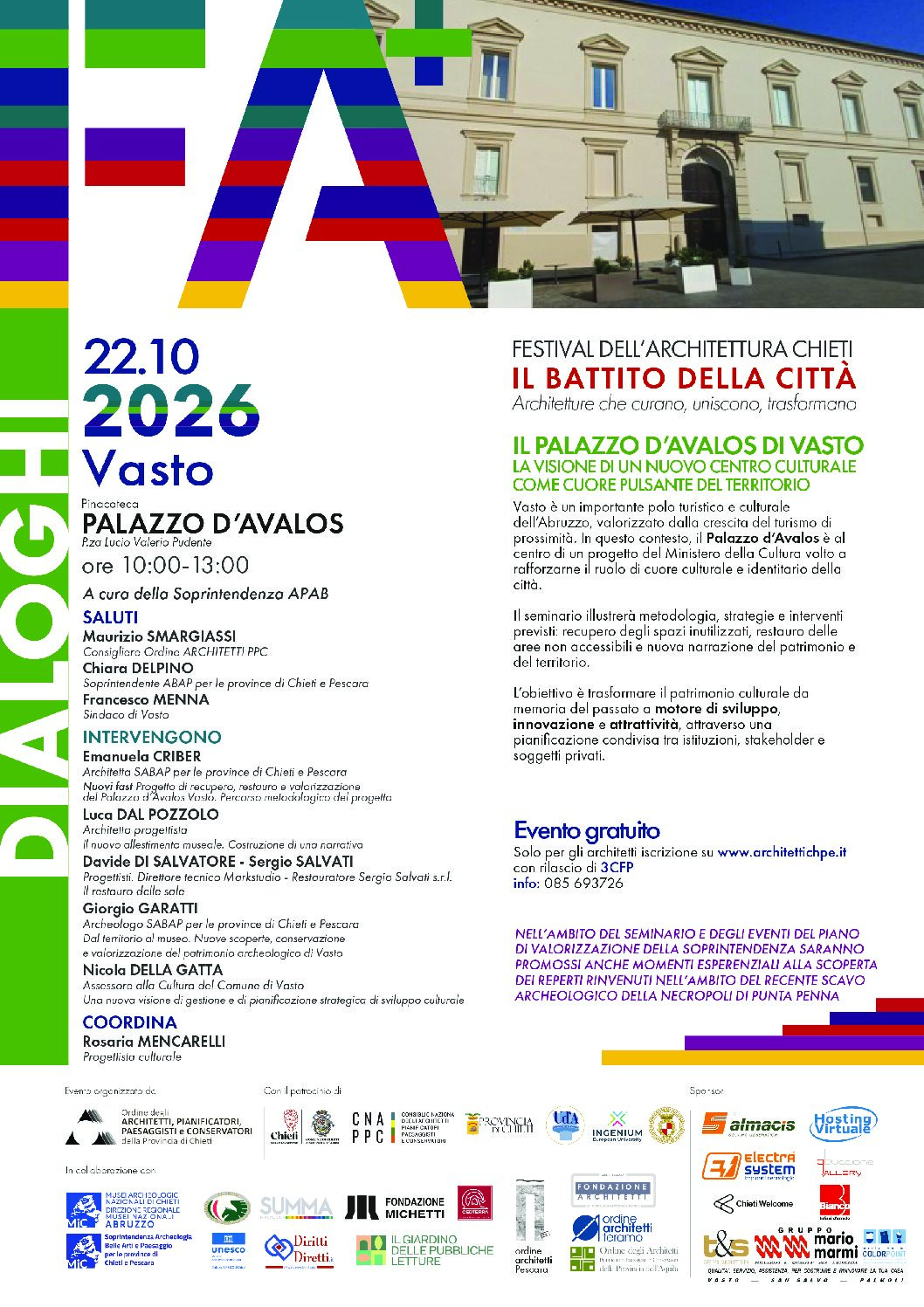 Il futuro di Palazzo D’Avalos al centro dei riflettori. Giovedì 22 il Festival dell’Architettura farà tappa a Vasto