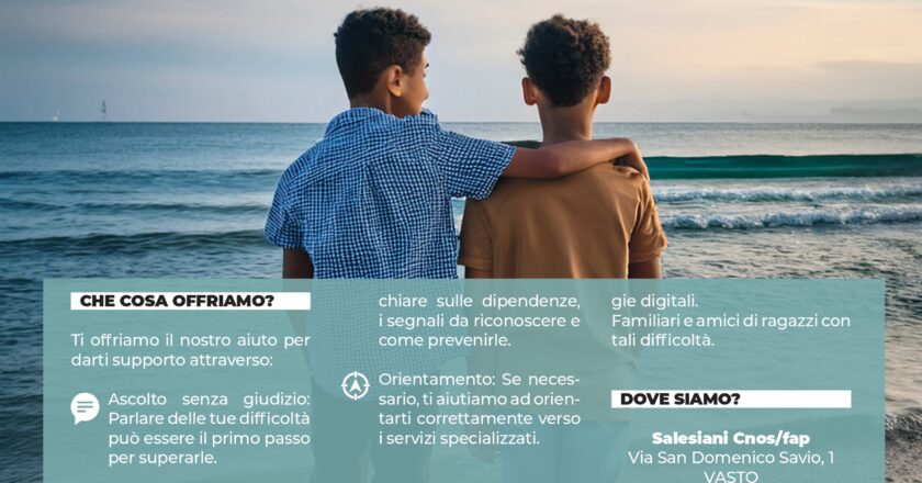 Vasto, uno sportello d’ascolto per la prevenzione delle dipendenze tra gli adolescenti