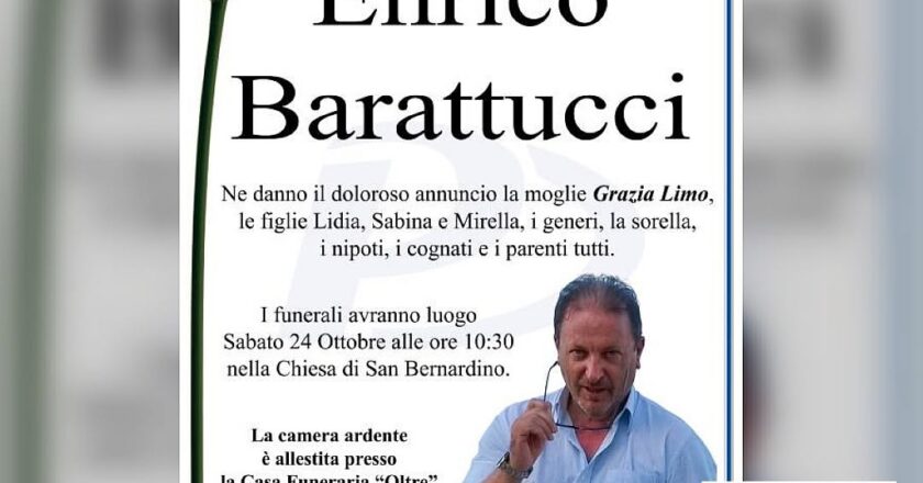 Sabato mattina i funerali di Enrico Barattucci